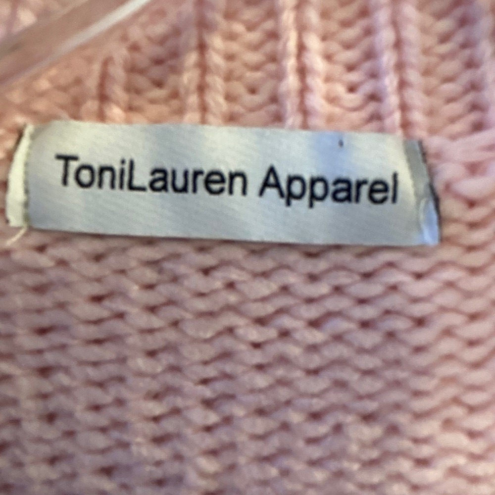 ToniLauren Apparel Pink Cable Knit Fringe Sweater Size M - Picture 4 of 8